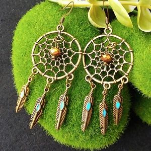 dream catcher earrings bronze dreamcatcher feather long earrings